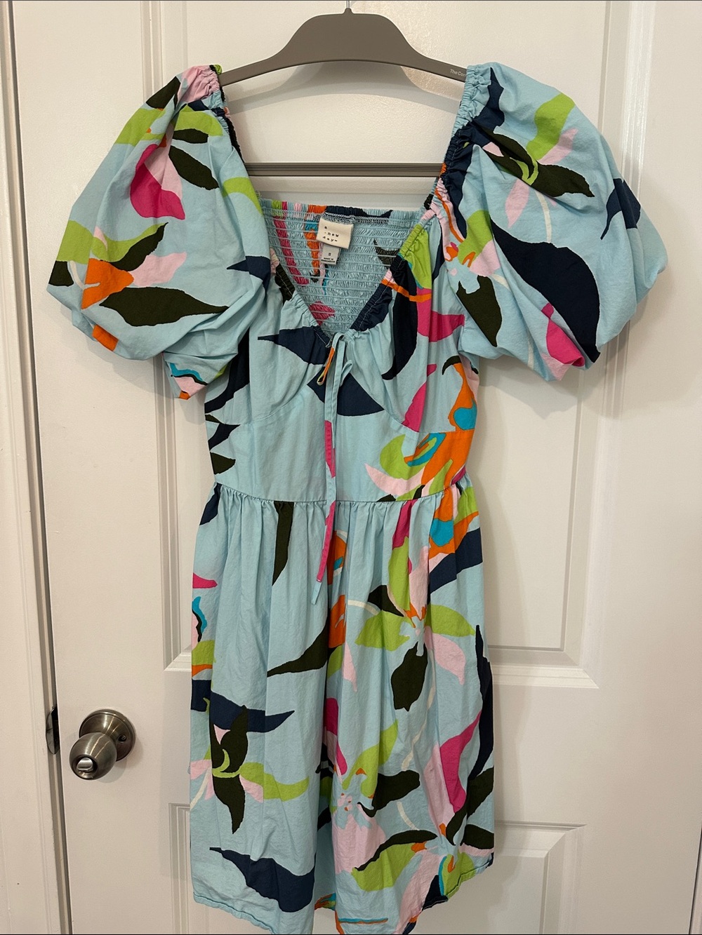 a new day Light Blue Puff-Sleeve Tropical Mini Dress